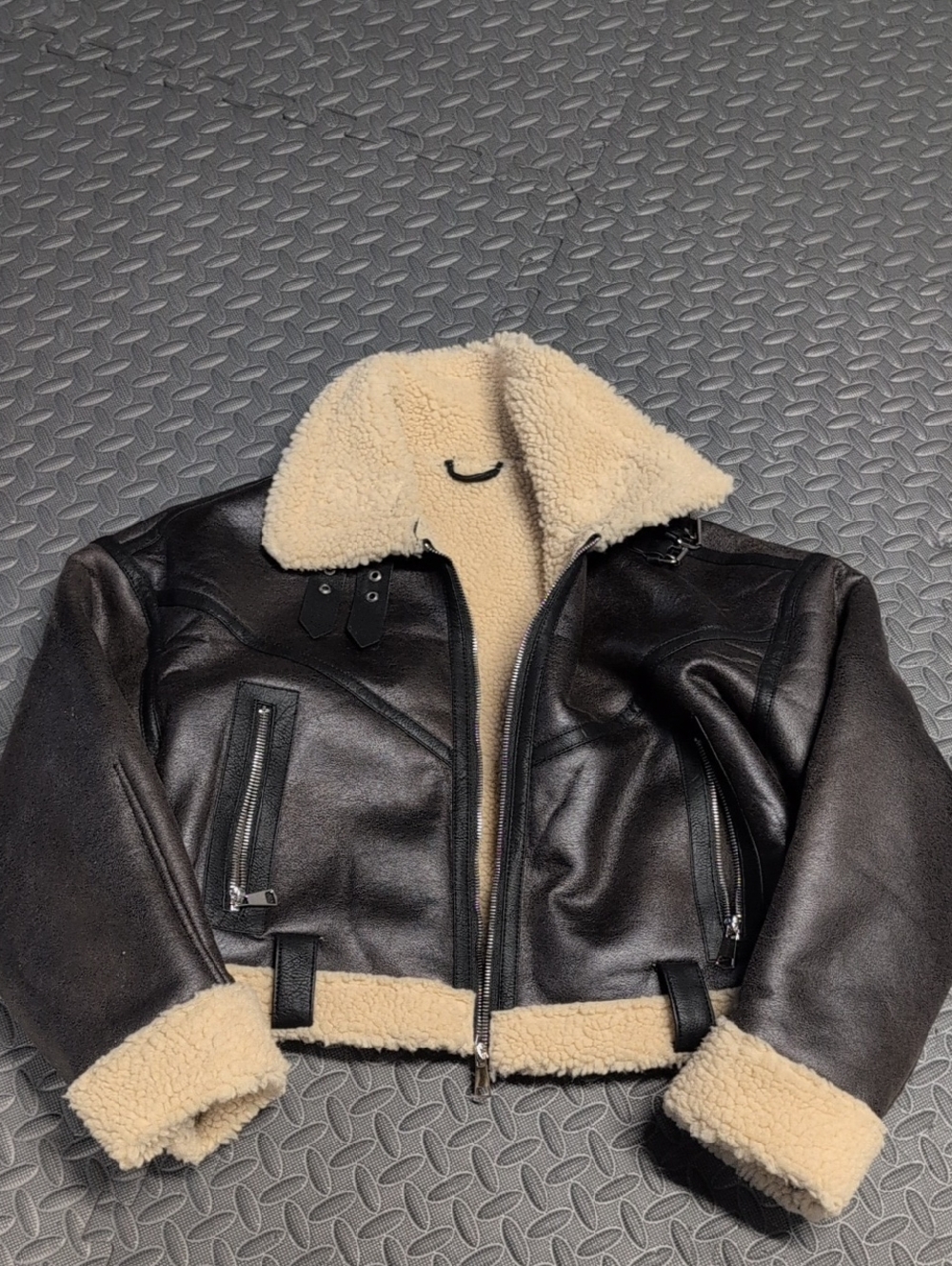 Dark Brown Leather Shearling Aviator Jacket with Cream Lining